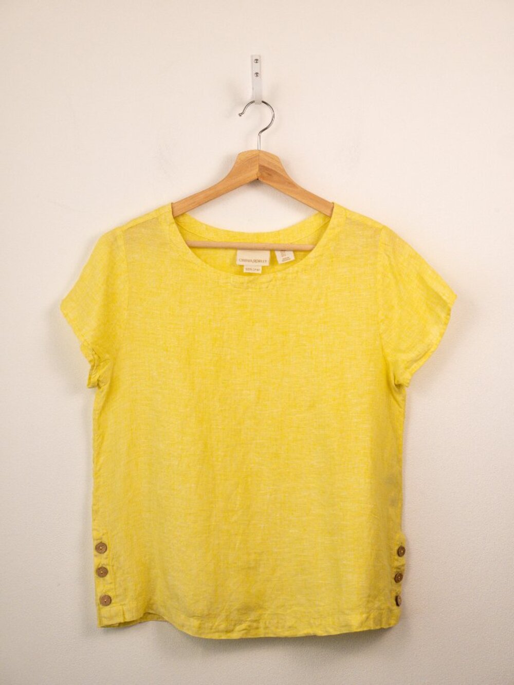 Cynthia Rowley 100% Linen Yellow Short Sleeve Top Size S